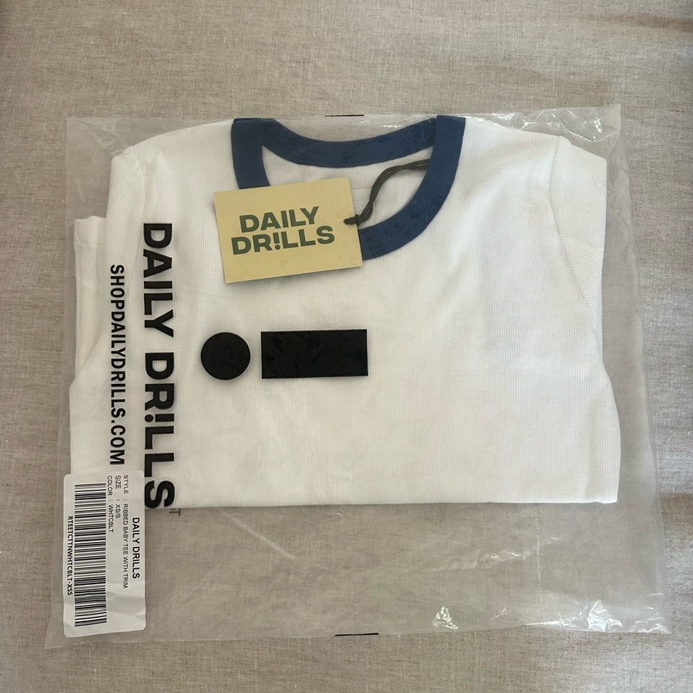 Daily Drills Kids White Tee with Blue Trim